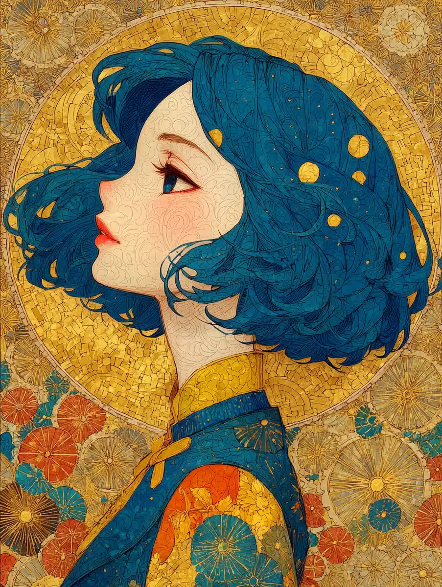 Anime Girl in Klimt Style