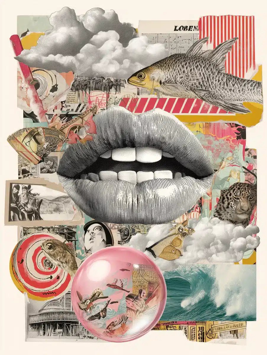Collage Lips with Miniature Worlds
