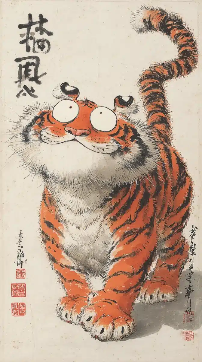 Comical Tiger Ink Painting