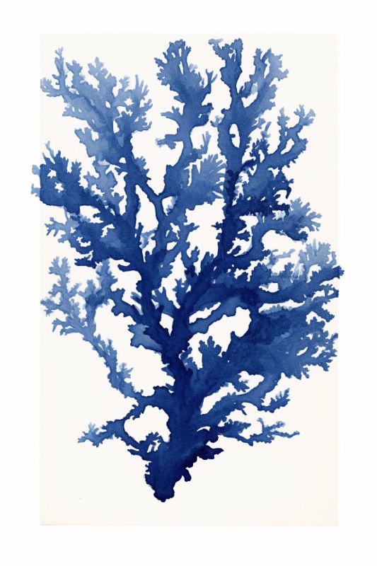 Minimalist Royal Blue Coral Cyanotype Print