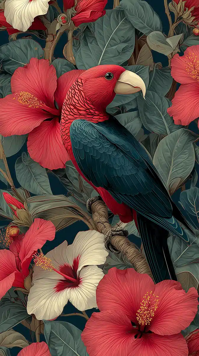 Tropical Flowers and Bird Vector