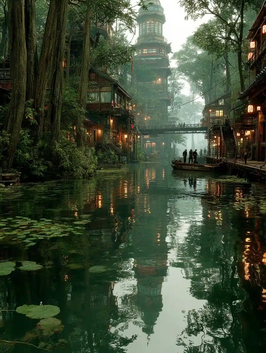 Cyberpunk City in Forest