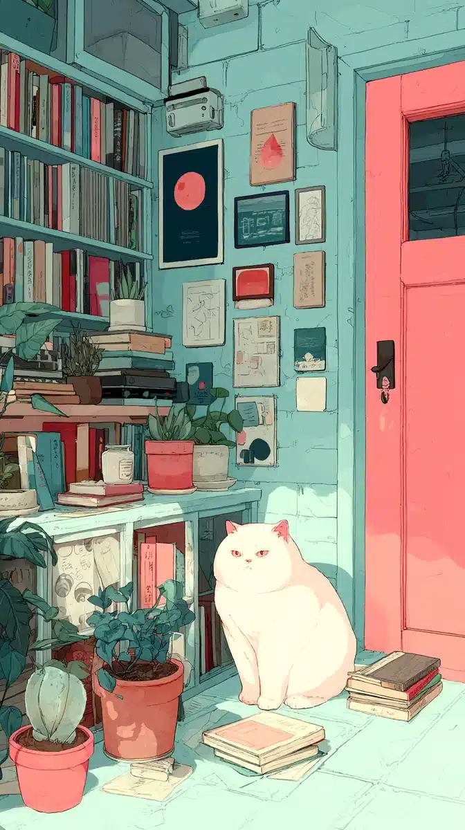 Kawaii Cat in Cozy Room