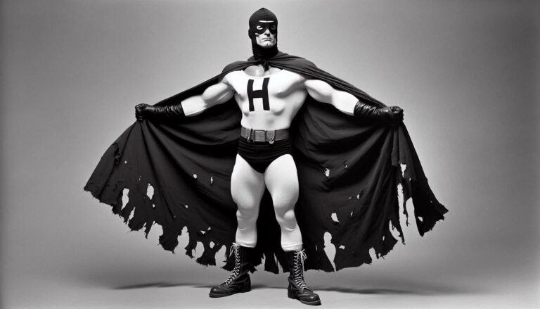 Phony Superhero With Tattered Black H-Letter Cape