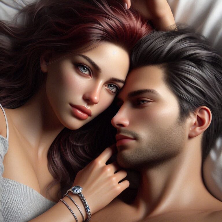 Couple in Love Lying in Bed Photorealistic Moment