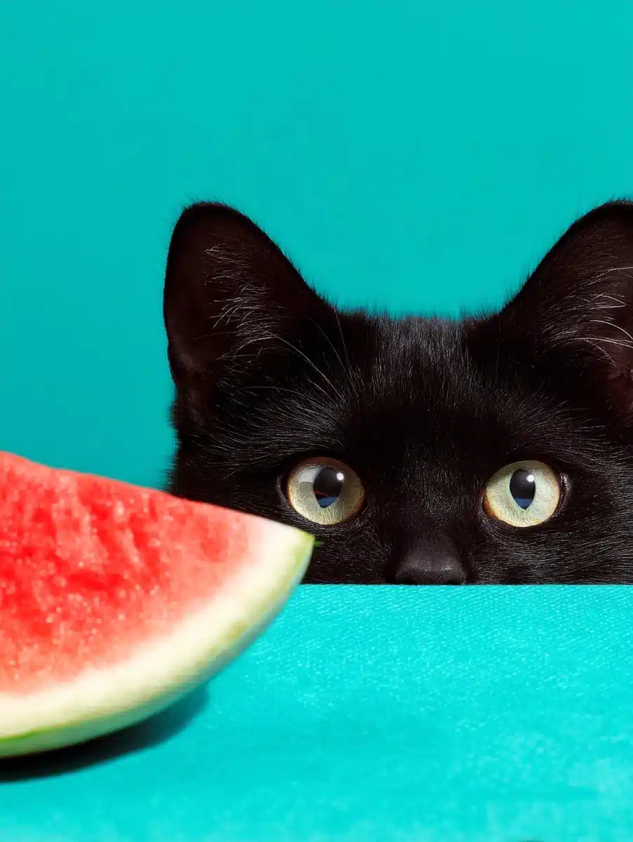 Black Cat Behind Watermelon
