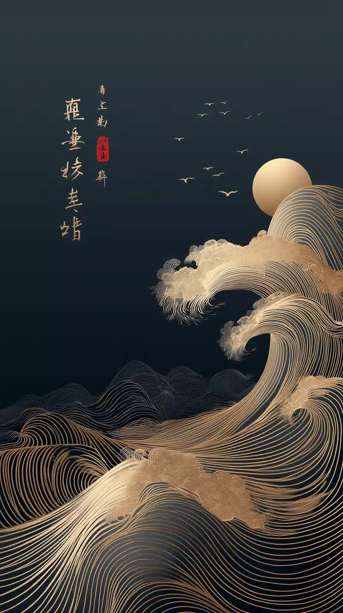 Golden Wave Line Art