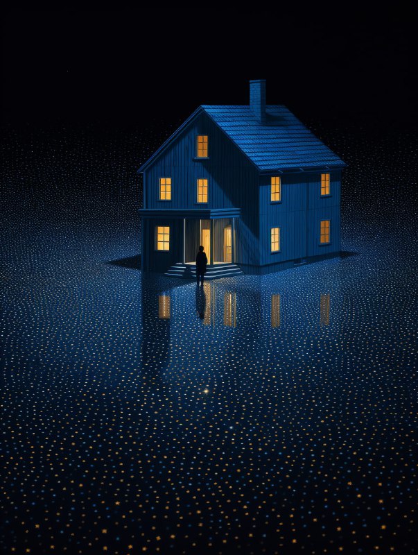 House in Abstract Blue Pointillist Dot Pattern
