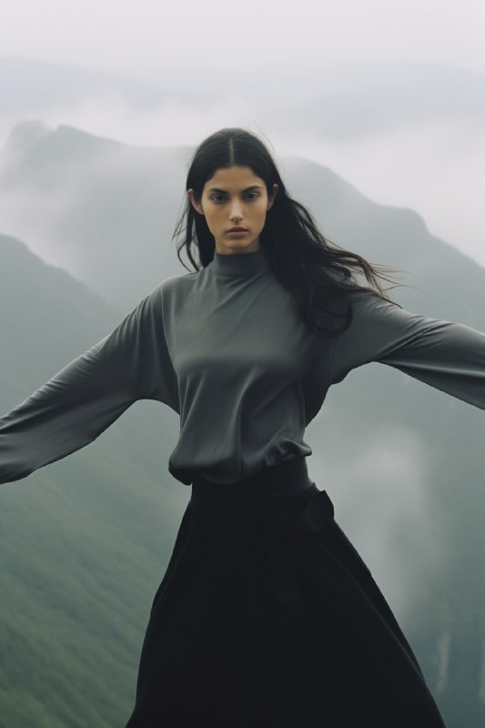 Woman Doing Tai Chi on Foggy Mountain Vintage Film