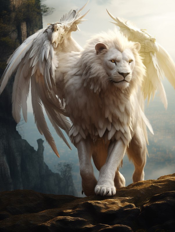 White Lion With Golden Wings Cinematic High-Res Art