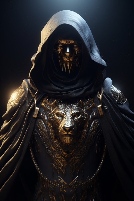Gothic Leo Zodiac Man in Black and Gold Hooded Cloak