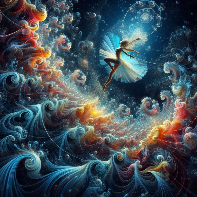 Water Ballerina in Neon Fractal Spiral Dance
