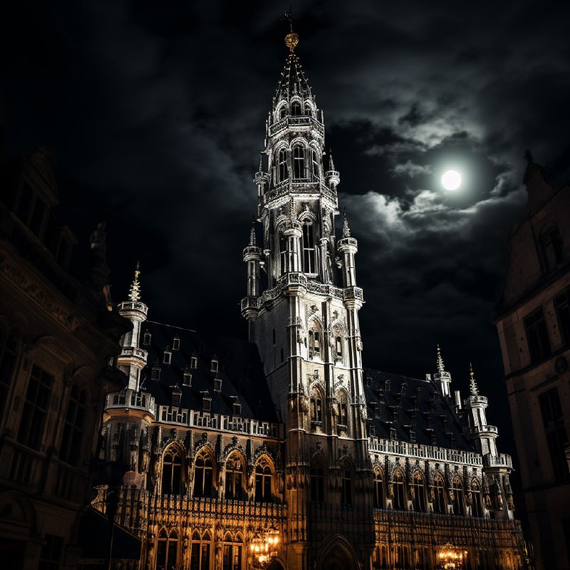 Brussels Grand Place Tower on Black Background