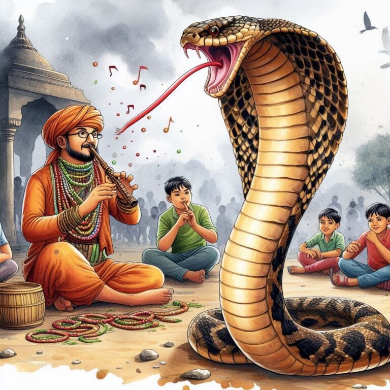 Angry Cobra Dancing Before Snake Charmer Close-Up