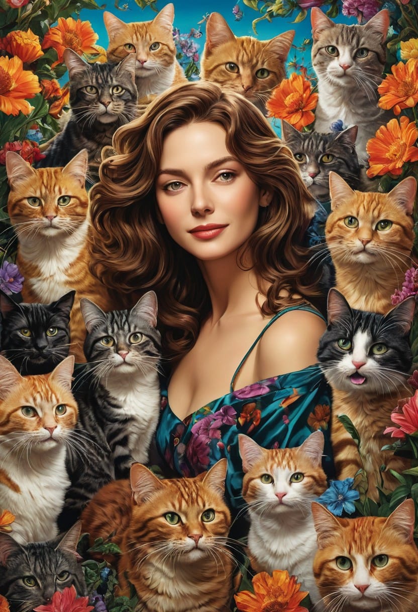 Fantasy Portrait with Hélène Rollès and Cats