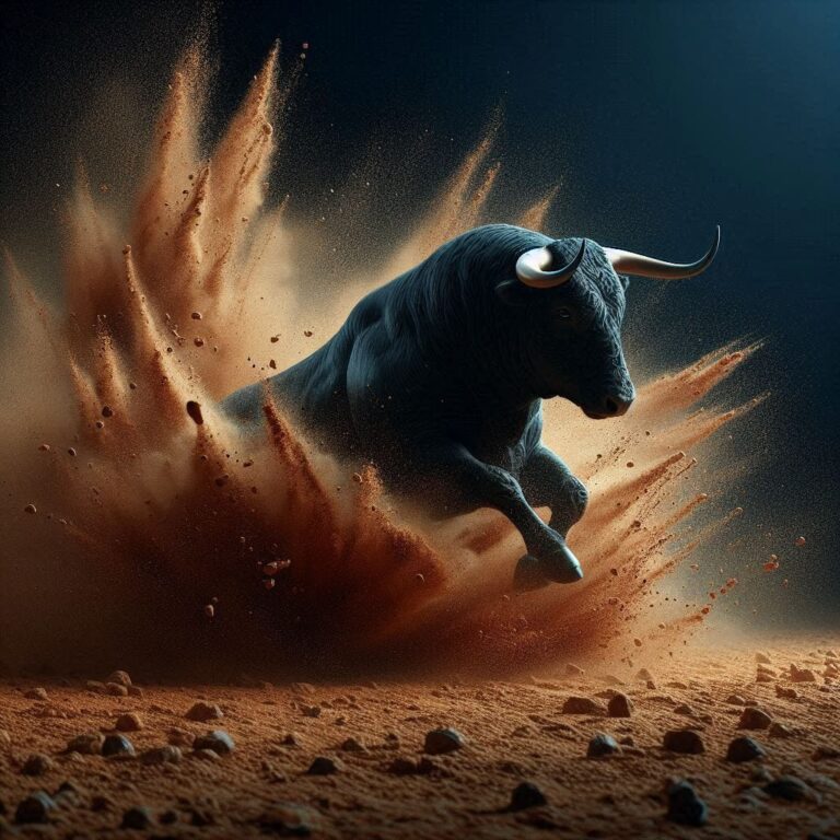 Black Bull Landing on Sandy Ground Night Macro Shot