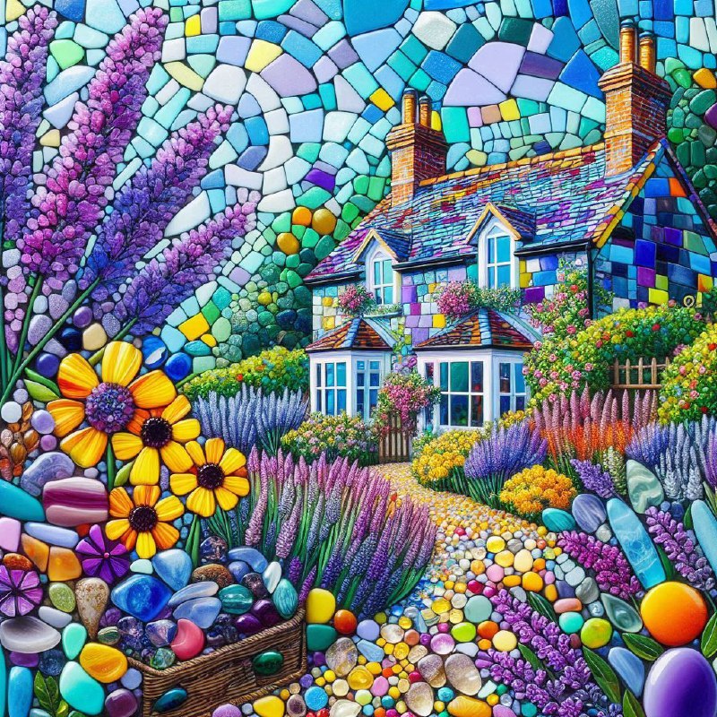 Crushed Glass Mosaic English Cottage Lavender Garden