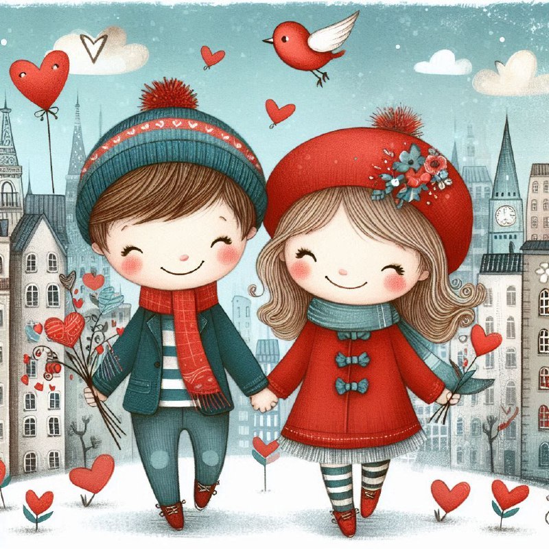 Whimsical Valentine Couple in City Jansson Style