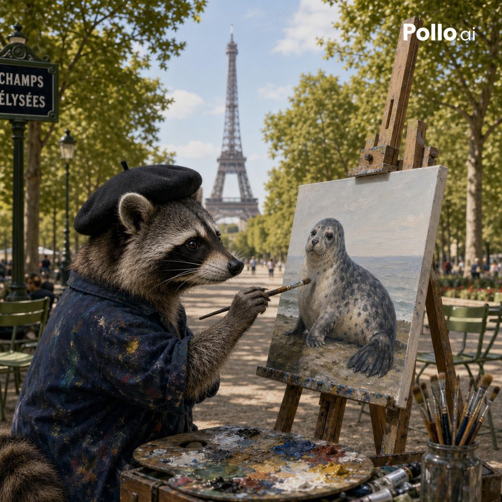 Raccoon Painter in Paris