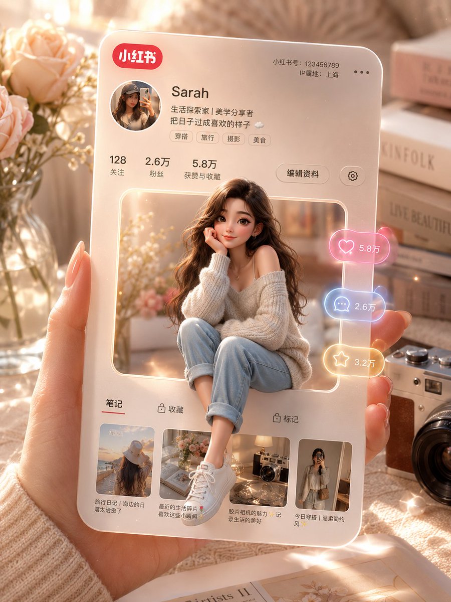 3D Xiaohongshu Profile Card Aesthetics