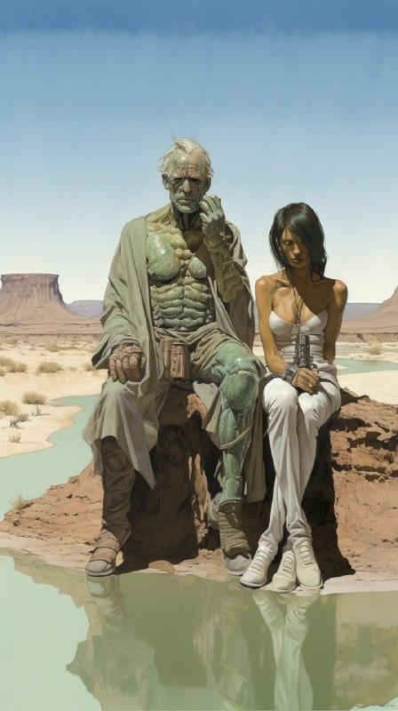 Charlton Heston in Desert Moebius Style Illustration