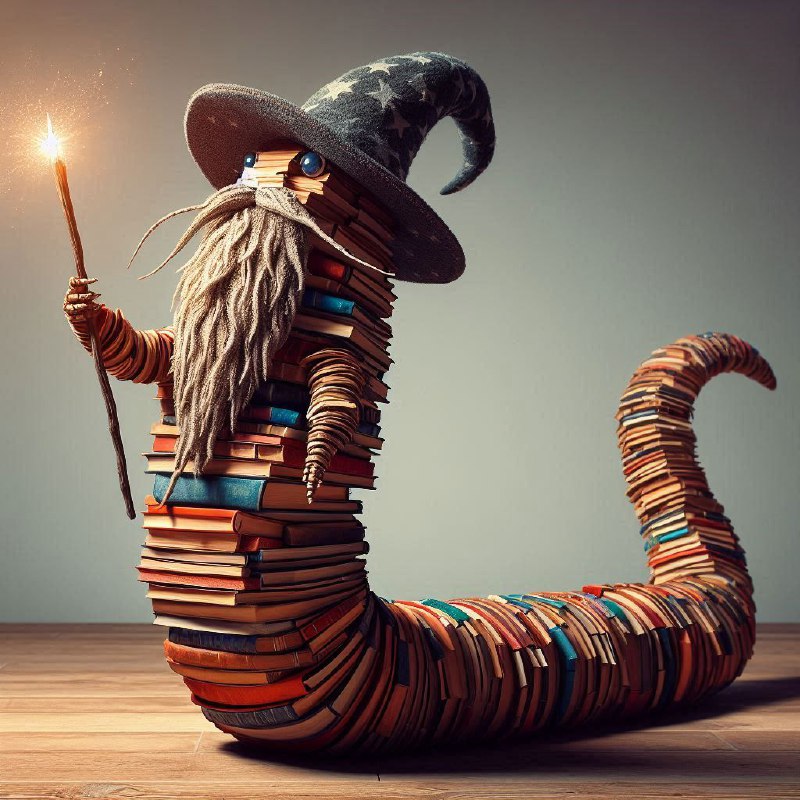 Bookworm Wizard With Worm Body Made of Books