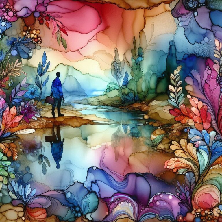 Alcohol Ink Garden with River Reflections