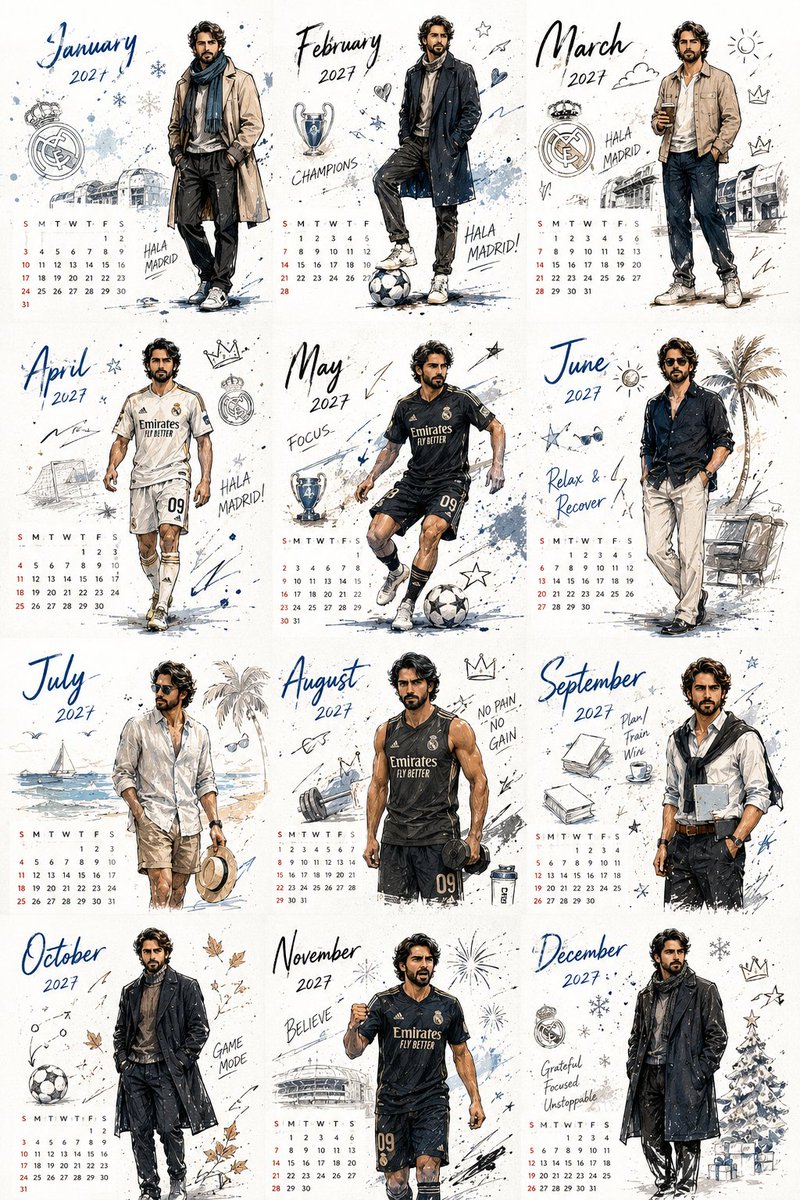 Hand-Drawn Doodle Calendar 2027