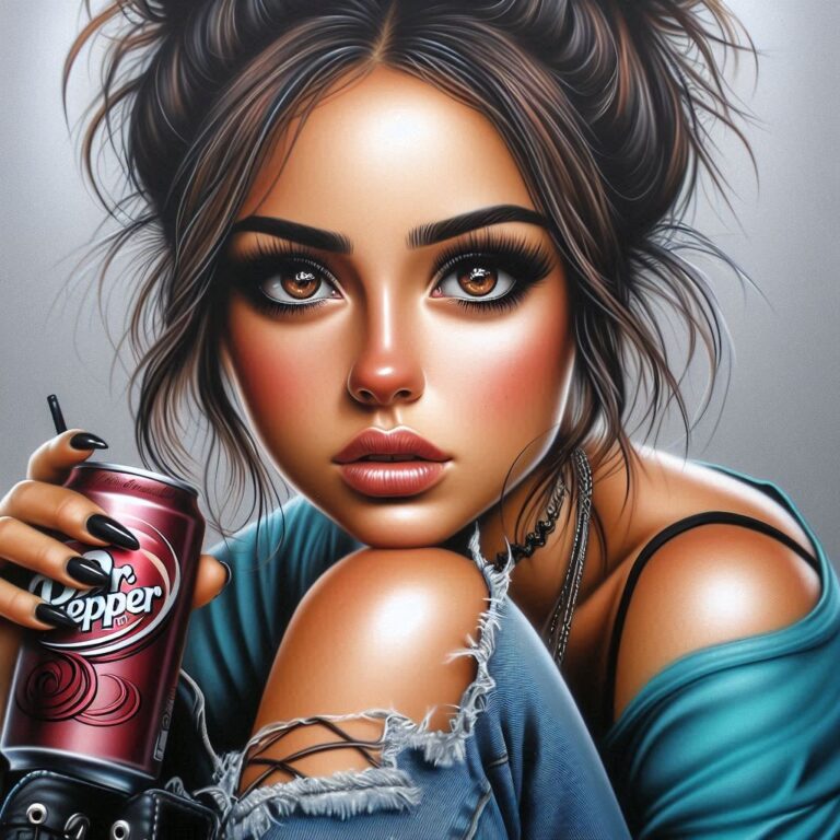 Boho Woman With Messy Bun Airbrush Close-Up Drawing