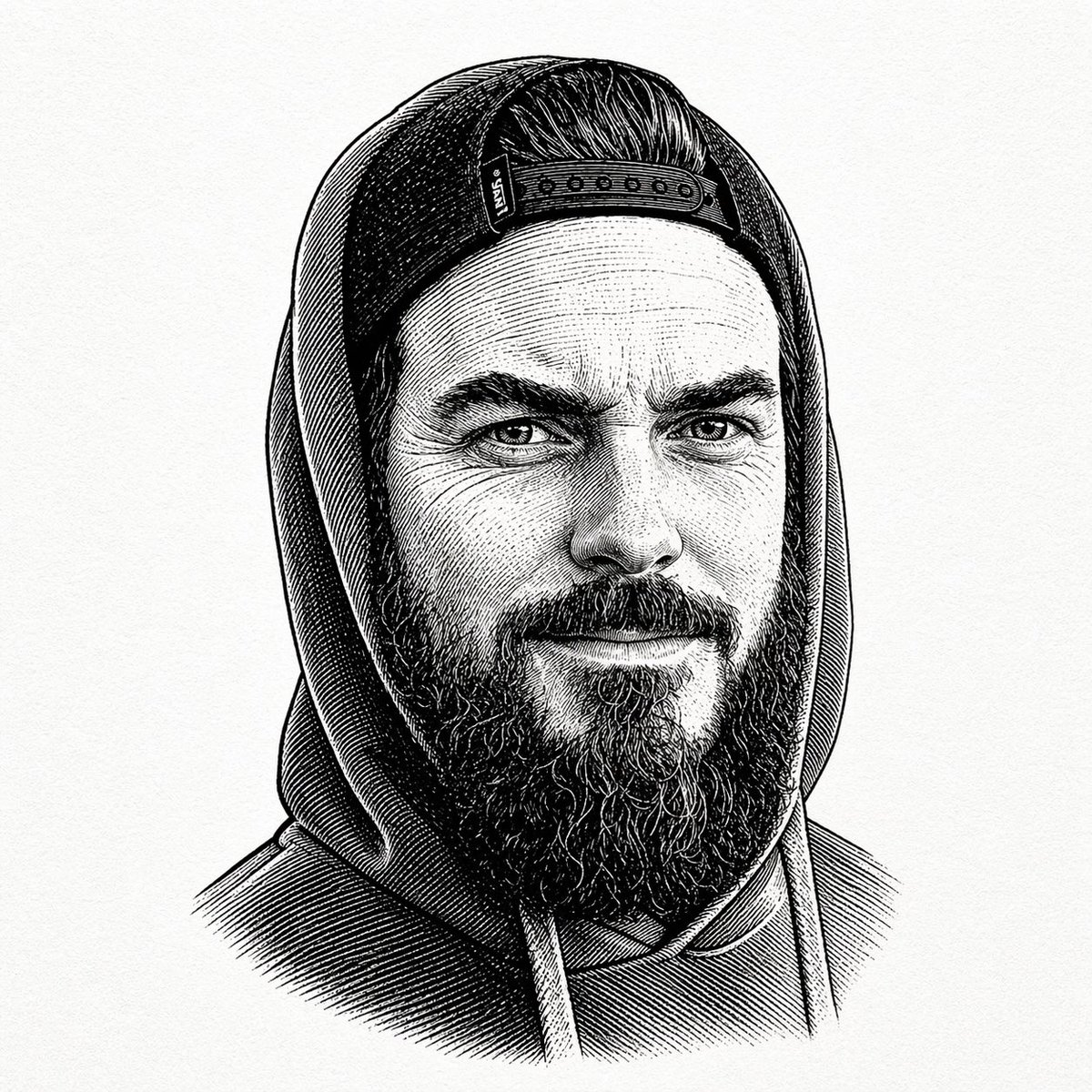 Vintage Engraved Bearded Portrait