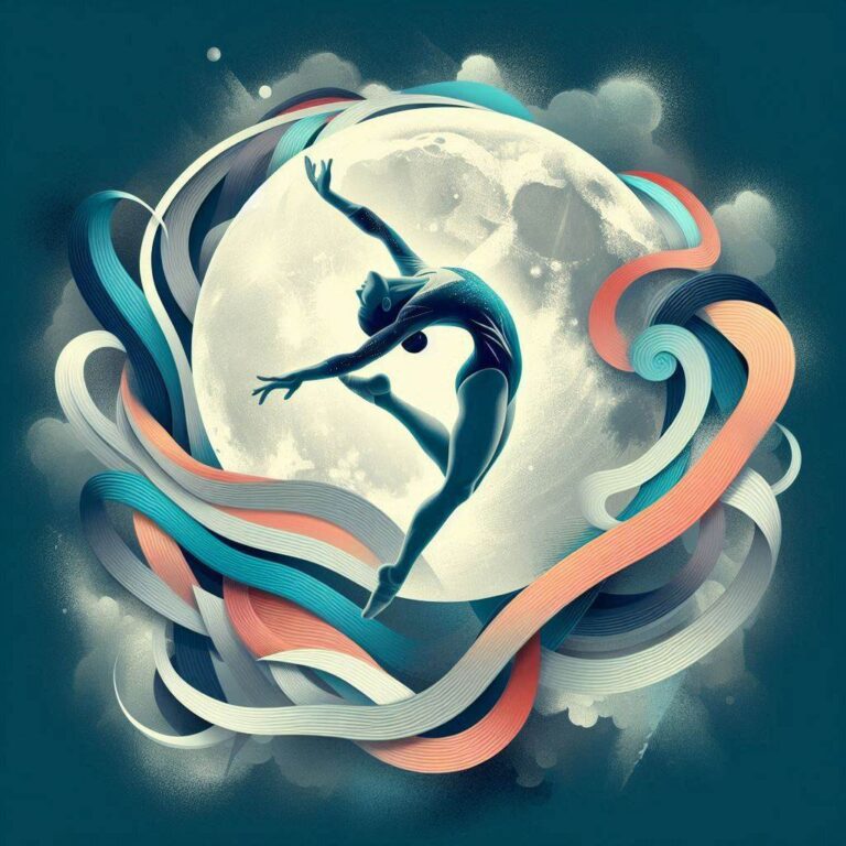 Abstract Gymnast Flying Under Moonlight Olympic Art