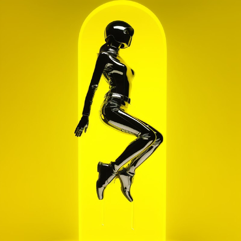 Chrome Mannequin Levitating on Neon Yellow Backdrop