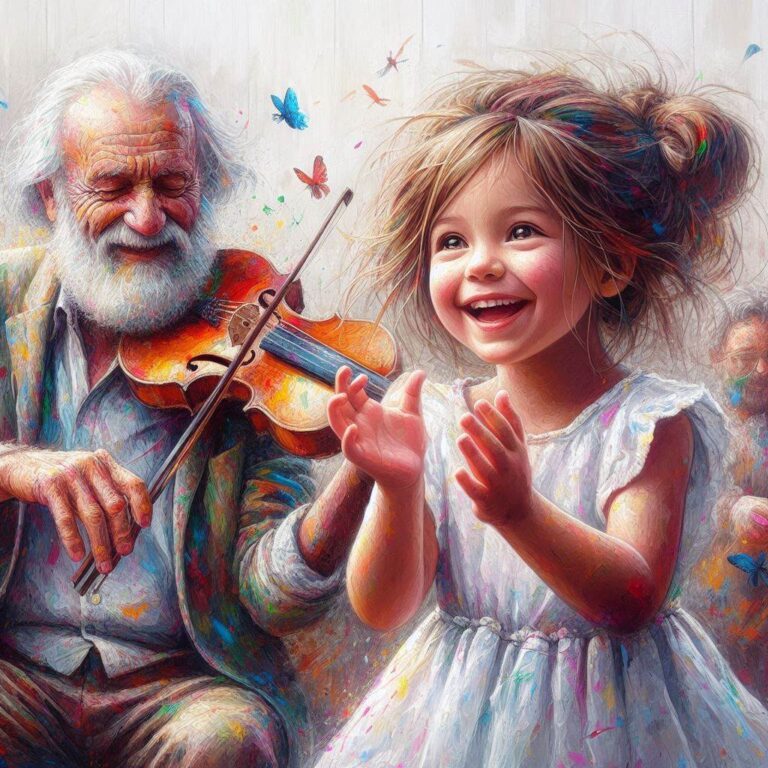 Girl Clapping to Old Man Playing Violin Acrylic Art