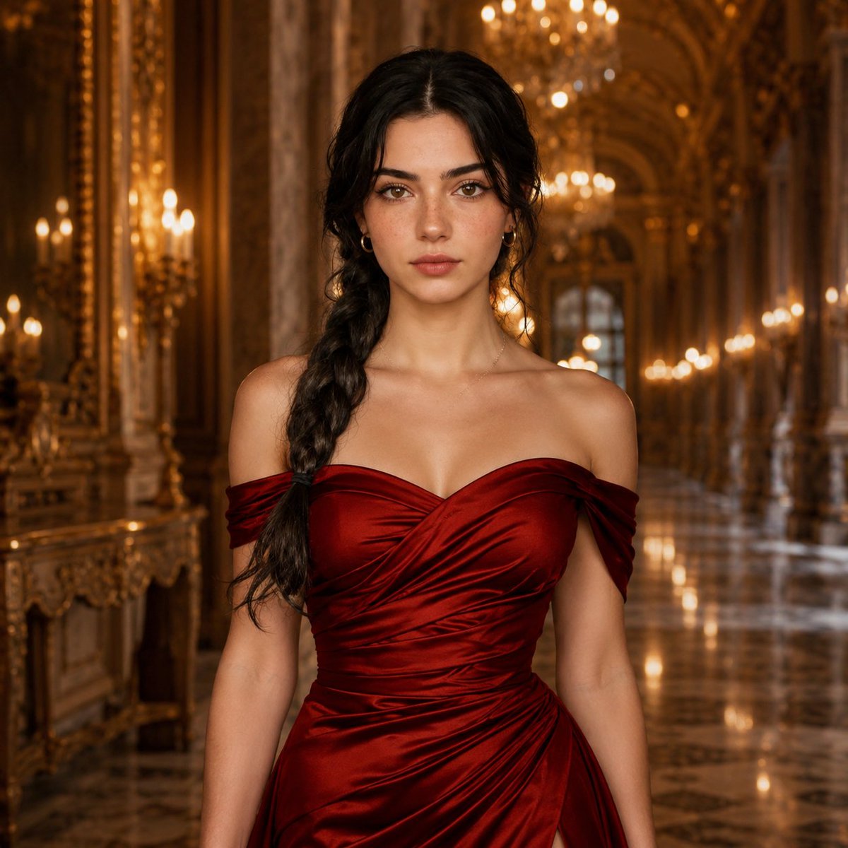 Ultra Realistic Palace Red Gown Portrait