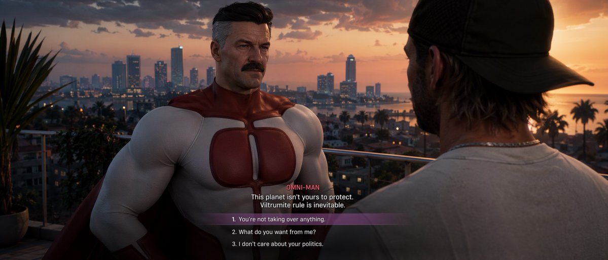 Sunset Balcony Superhero Dialogue
