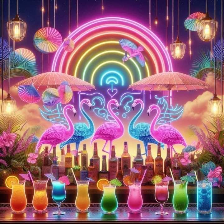 Neon Magical Bar with Flamingo Cocktails