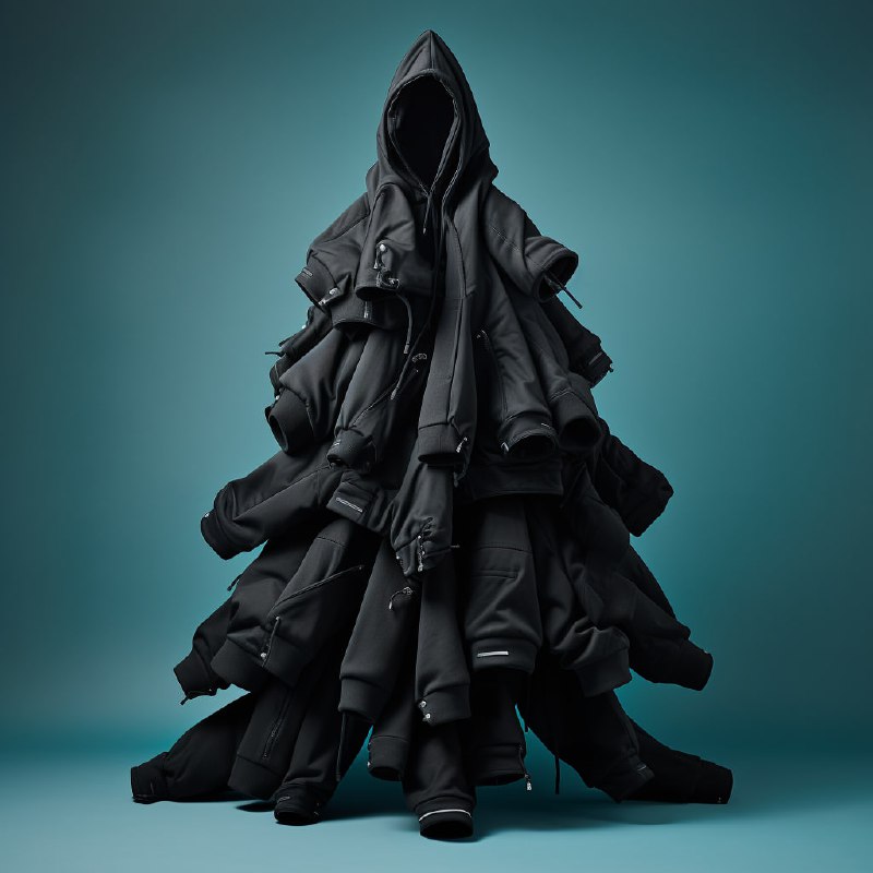 Black Hoodies Folded Into Christmas Tree Shape