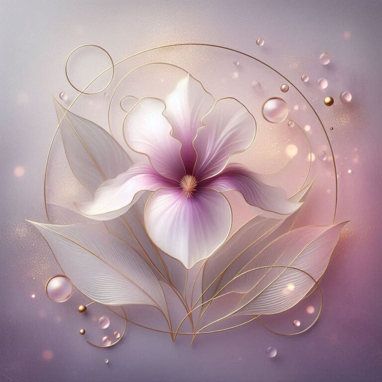 Translucent Iris With Crystal Dew and Gold Swirls
