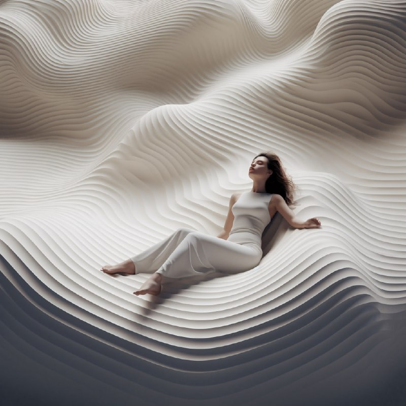 Woman in Yoga Pose on Sculpted Parametric Surface