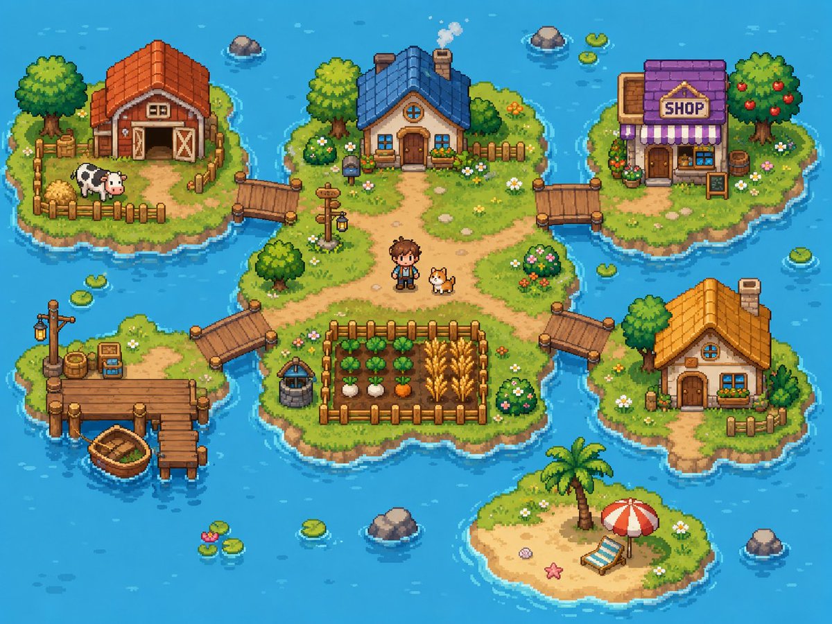 Cozy Pixel Farm Island Map