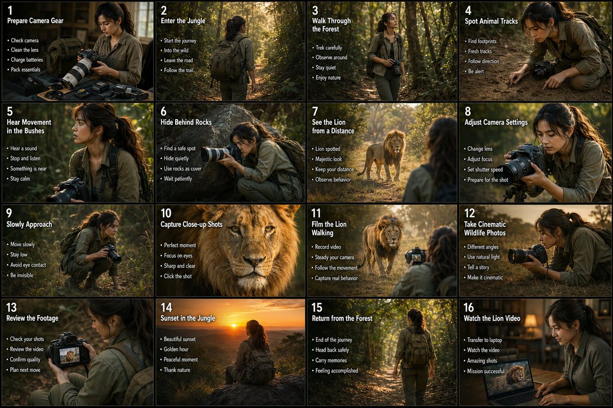 Female Photographer Films Lion in Jungle