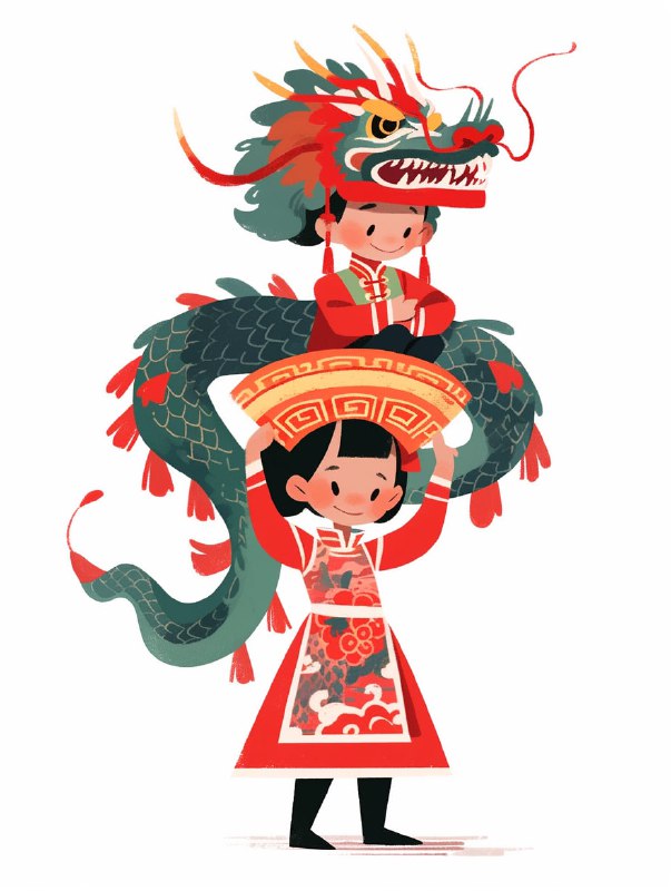 Chinese Girl in Cheongsam Woodblock Dragon Print
