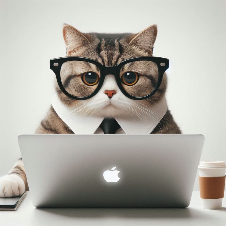 Studious Cat With Glasses Typing on Laptop