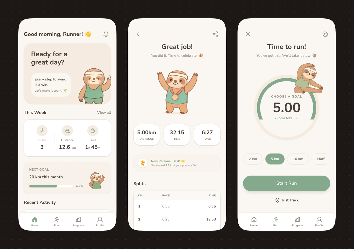 Sloth Running Tracker App UI