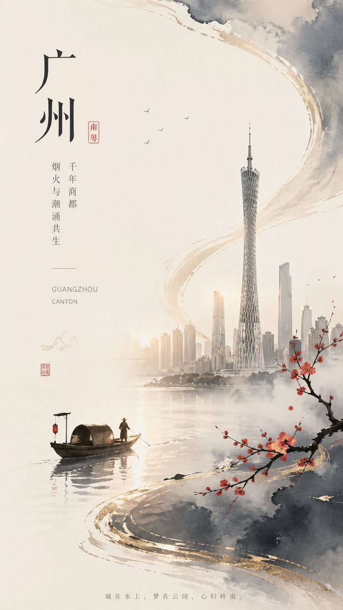 Contemporary Chinese Ink City Poster