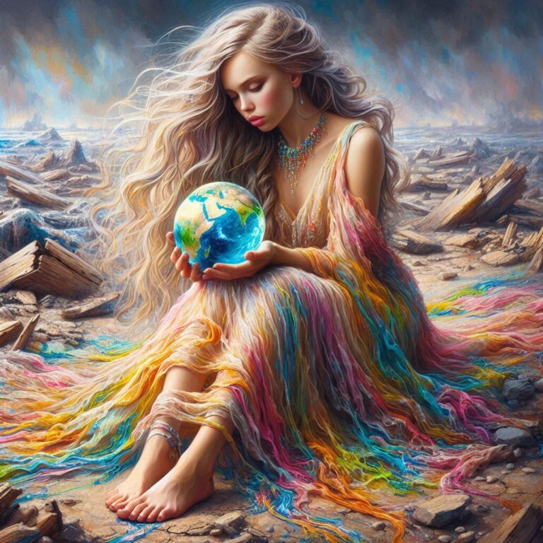 Sad Woman in Rainbow Dress Wet-on-Wet Oil Painting