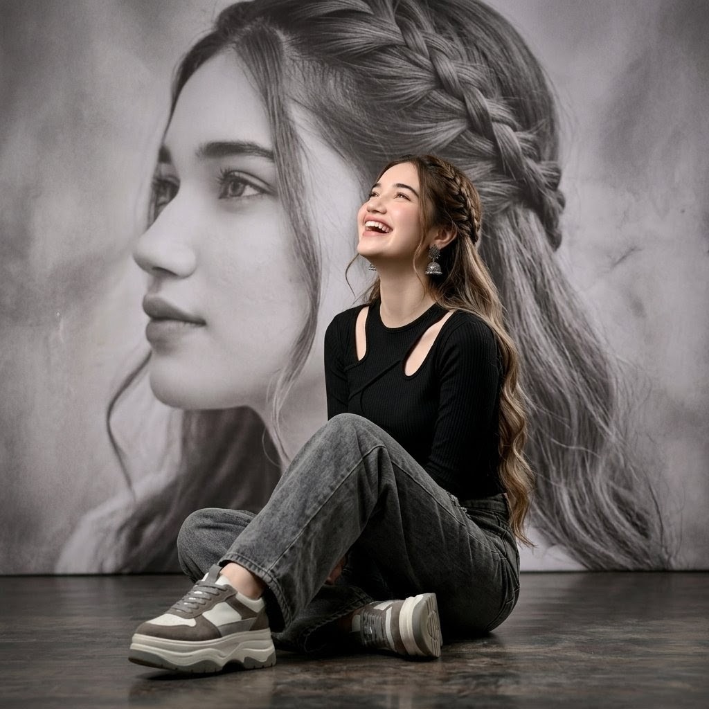 Moody Editorial Braided Hair Portrait