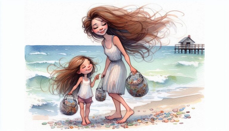 Mother and Daughter at Lake Michigan Caricature