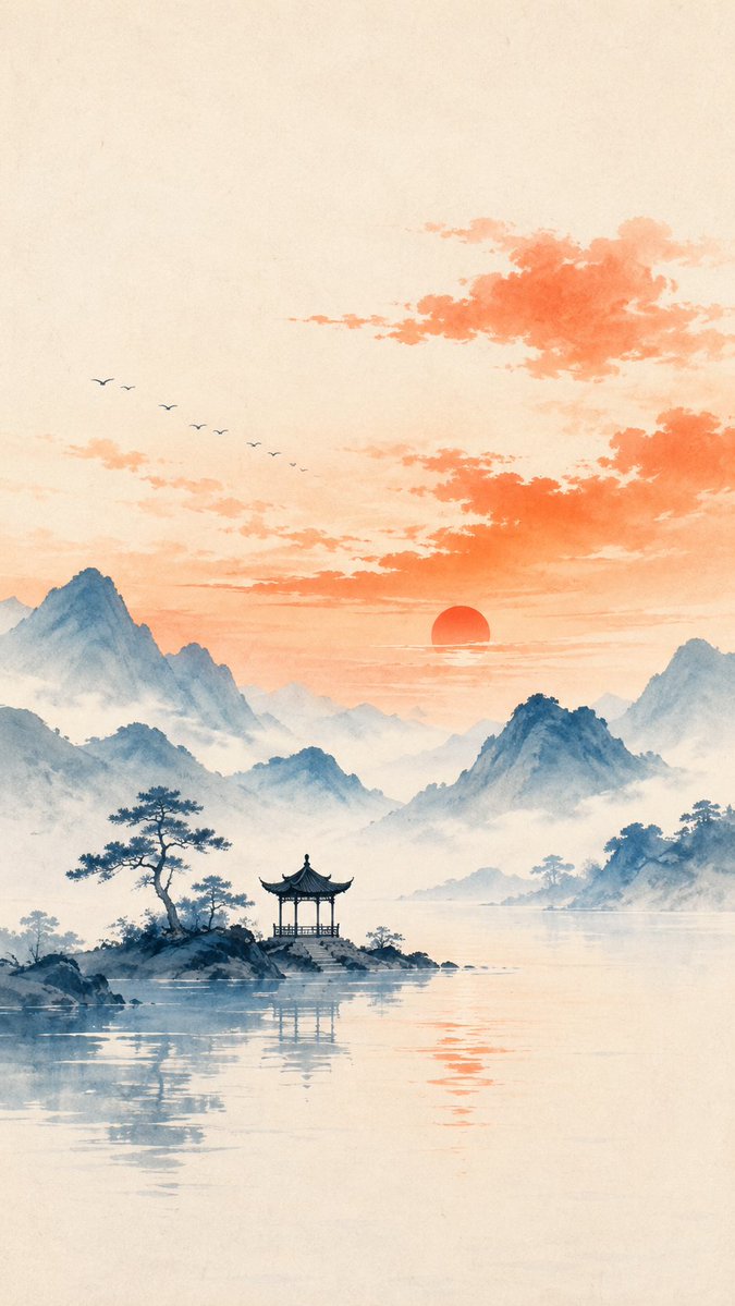 Oriental Zen Minimalist Pavilion Illustration