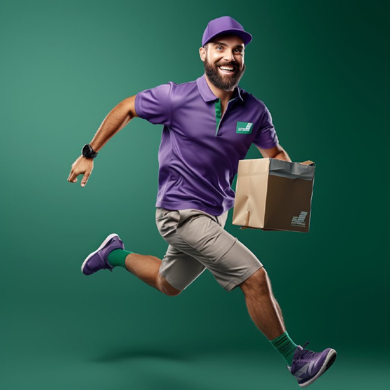 Delivery Courier Running With Package Photo